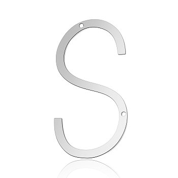 201 Stainless Steel Links connectors, Letter, Stainless Steel Color, Letter.S, 37x19.5x1mm, Hole: 1mm