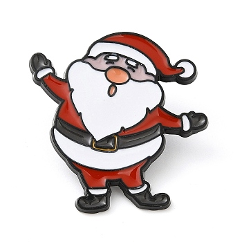 Christmas Theme Enamel Pin, Electrophoresis Black Plated Alloy Badge for Backpack Clothes, Santa Claus, 30.5x30x1.5mm
