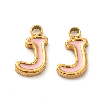 304 Stainless Steel Enamel Charms, Real 14K Gold Plated, Letter, Letter J, 8x5x1.3mm, Hole: 1.2mm