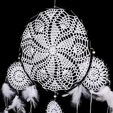 Handmade Round Cotton Woven Net/Web with Feather Wall Hanging Decoration(HJEW-G015-06B)-3