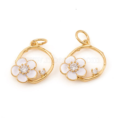 Real 18K Gold Plated Clear Flower Brass+Cubic Zirconia+Enamel Charms