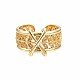 Real 18K Gold Plated Brass Initial X Cuff Ring(RJEW-S045-128-NF)-2