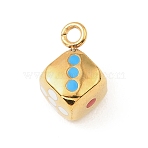 304 Stainless Steel Enamel Pendants, Dice Charms, Golden, 13.5x10x8mm, Hole: 2mm(STAS-Z199-04G)