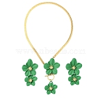 Spray Paint Alloy Jewerly Sets, Including Necklace and Earring, Flower, Green, 55x34mm(SJEW-YWC0001-01A)