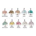10Pcs 10 Styles Natural Mixed Gemstone Chip Pendants, Tree of Life Alloy Charms, Platinum, 35x25x6.5mm, Hole: 6x4mm, 10pcs/set(PALLOY-JF02836)