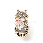 Cat Shape with Pink Bow Present Enamel Pins, Alloy Lapel Pin Backs for Backpack Clothes, Golden, Dark Gray, 30.5x15mm(AL-CBAC438-01G)