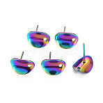 Rainbow Color 304 Stainless Steel Stud Earring Findings, with Hole, Teardrop, 11x8.5mm, Hole: 1.2mm, Pin: 0.7mm(STAS-N098-020)