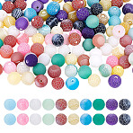 120Pcs 10 Colors Natural Weathered Agate Beads, Dyed & Heated, Frosted, Round, Mixed Color, 8mm, Hole: 1mm, 12pcs/color(G-HY0001-90)