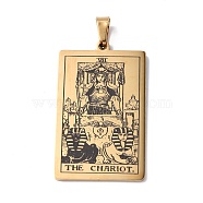 201 Stainless Steel Pendant, Golden, Rectangle with Tarot Pattern, The Chariot VII, 40x24x1.5mm, Hole: 4x7mm(STAS-B033-01G-07)