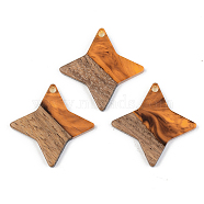 Resin & Walnut Wood Pendants, Star, Orange, 29.5x29.5x3mm, Hole: 2mm(RESI-S389-011A-A01)