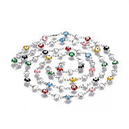 304 Stainless Steel Enamel Chains, Soldered, Heart and Flat Round Evil Eye, Stainless Steel Color, Colorful, 10x5.5x2mm(CHS-P006-17P)