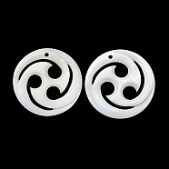 Natural Freshwater Shell Pendants, Flat Round Vortex Charms, Snow, 29.5x2.5mm, Hole: 1.3mm(BSHE-P033-10)