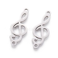 201 Stainless Steel Links, Manual Polishing, Musical Note, Stainless Steel Color, 26x10x1.5mm, Hole: 1.5mm(X-STAS-F231-153P)
