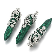 Synthetic Malachite Pointed Pendants, with Brass Findings, Bullet, Platinum, 57~60x16mm, Hole: 8x5mm(G-O164-02-P02)