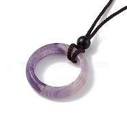 Natural Amethyst Ring Pendant Necklace with Nylon Cord for Women, 27.95 inch(71cm)(NJEW-F306-02A)
