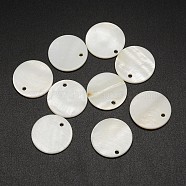 Dyed Natural Flat Round Shell Charms, White, 20x2mm, Hole: 2mm(X-SHEL-P003-06A)