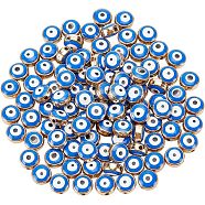 100Pcs CCB Plastic Beads, with Double Side Enamel, Flat Round with Evil Eye, Golden, 8x5mm, Hole: 1.5mm(FIND-NB0003-11B)