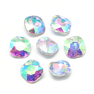 Pointed Back Glass Rhinestone Cabochons, Faceted, Back Plated, Square, AB Color, Clear AB, 12x12x5mm(RGLA-T032-12x12mm-02)