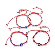 Adjustable Nylon Thread Braided Bead Bracelets, with Handmade Evil Eye Lampwork Beads and Non-Magnetic Synthetic Hematite Beads, Mixed Color, Inner Diameter: 2-3/8 inch~3-7/8 inch(6~10cm)(BJEW-JB05292)