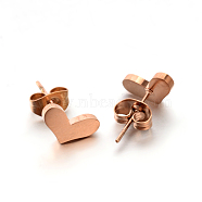 304 Stainless Steel Ear Studs, Hypoallergenic Earrings, Heart, Rose Gold, 6x10mm, Pin: 0.8mm(X-EJEW-P045-23RG)