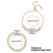 2Pcs 2 Styles Brass Cubic Zirconia Cup Chain Fashionable and Elegant Bracelets Sets, Adjustable Slider Bracelets, Golden, Clear, 6-3/4~10-1/4 inch(17~26cm), 1pc/style(ZI9900)