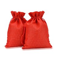 Polyester Imitation Burlap Packing Pouches Drawstring Bags, Red, 18x13cm(ABAG-R004-18x13cm-01)