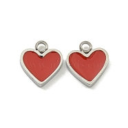 304 Stainless Steel Charms, with Enamel, Heart Charm, Red, 9x8x2mm, Hole: 1.4mm(STAS-L022-429P-03)