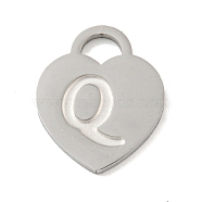 Non-Tarnish 304 Stainless Steel Pendants, Laser Cut, Heart with Letter Charm, Stainless Steel Color, Letter Q, 15x12x1mm, Hole: 3x3.5mm(FIND-M017-01P-Q)