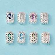 Eco-friendly Brass Micro Pave Cubic Zirconia Multi-strand Links, Rack Plating, Cadmium Free & Lead Free, Rectangle, Silver Color Plated, Mixed Color, 12x8x5mm, Hole: 1.2mm(KK-D076-02A-S)