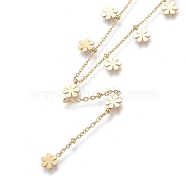 304 Stainless Steel Pendant Necklaces, with Cable Chains and Round Beads, Flower, Golden, 15.75 inch(40cm)(X-NJEW-K120-15G)