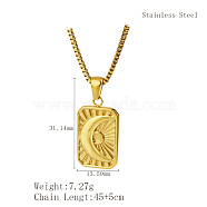 Stylish Stainless Steel Sunbeam Pendant Necklace for Women's Daily Wear, Real 18K Gold Plated, Rectangle, 17.72 inch(45cm)(KZ7444-2)