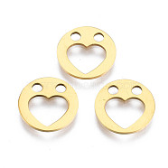 Ion Plating(IP) 201 Stainless Steel Charms, Laser Cut, Flat Round with Heart, Golden, 12x1mm, Hole: 2mm(STAS-T044-279G)
