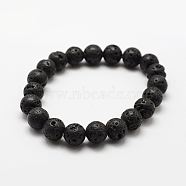 Natural Lava Rock Round Beads Stretch Bracelets, 2 inch(50mm), Bead: 4mm, 42pcs/strand(BJEW-G550-07-4mm)