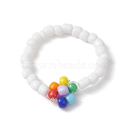 Flower Glass Seed Beaded Stretch Finger Rings, Colorful, US Size 9 3/4(19.5mm)(RJEW-JR00618-02)