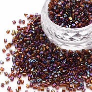 Glass Bugle Beads, Transparent Colours Rainbow, Colorful, 2.5~3x2mm, Hole: 0.9mm, about 15000pcs/pound(SEED-S032-10A-173)
