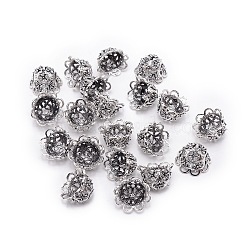 Tibetan Style Zinc Alloy Bead Cap, Multi-Petal, Flower, Antique Silver, 24.5~25x16mm, Hole: 2x5mm, Inner Diameter: 15mm(PALLOY-WH0085-79B)