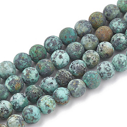 Natural African Turquoise(Jasper) Beads Strands, Frosted, Round, 10mm, Hole: 1.2mm, about 37~40pcs/strand, 14.9~15.1 inch(38~38.5cm)(X-G-T106-206)