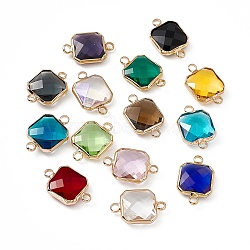 Transparent K9 Glass Connector Charms, with Light Gold Plated Brass Findings, Faceted, Square Links, Mixed Color, 19.5x12.5x4.5mm, Hole: 2.2mm(GLAA-A005-04LG)