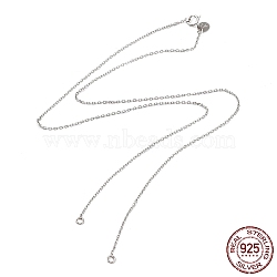 Rhodium Plated 925 Sterling Silver Cable Chains Necklace Makings, for Name Necklaces Making, with Spring Ring Clasps & S925 Stamp, Real Platinum Plated, 17-5/8 inch(44.8cm)(STER-B001-02P)