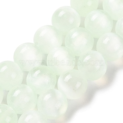 Natural Selenite Beads Strands, Dyed, Round, Light Green, 6mm, Hole: 1.2mm, about 65pcs/strand, 15.35 inch(39cm)(G-C142-01A-06)