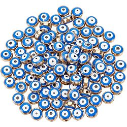 100Pcs CCB Plastic Beads, with Double Side Enamel, Flat Round with Evil Eye, Golden, 8x5mm, Hole: 1.5mm(FIND-NB0003-11B)