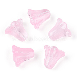 Spray Painted Transparent Glass Beads, Tulip Flower, Pearl Pink, 10x11x5.5mm, Hole: 1mm(GLAA-D006-20J)