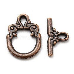 Tibetan Style Alloy Toggle Clasps, for Jewelry Making, Red Copper, Ring: 20x15x2mm, Hole: 3x2mm, Bar: 9x17x2mm, Hole: 3x1.5mm(PALLOY-K012-15R)