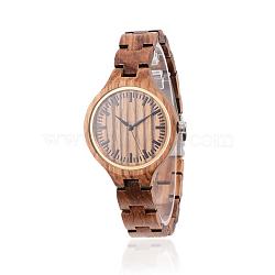Zebrano Wood Wristwatches, Women Electronic Watch, with Alloy Findings, Camel, 65mm; Watch Head: 47x37x10.5mm; Watch Face: 33mm(WACH-H038-20)