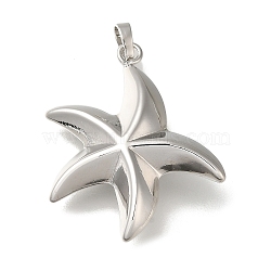 Rack Plating Brass Pendants, Long-Lasting Plated, Lead Free & Cadmium Free, Starfish, Platinum, 40x32x10mm, Hole: 6x4mm(KK-K373-12P)