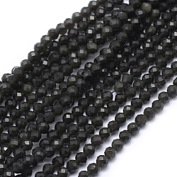 Natural Obsidian Beads Strand, Faceted, Round, 4mm, Hole: 1mm, about 95pcs/strand, 15.35 inch(39cm)(X-G-E411-33-4mm)