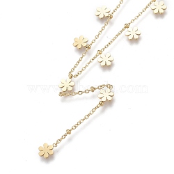 304 Stainless Steel Pendant Necklaces, with Cable Chains and Round Beads, Flower, Golden, 15.75 inch(40cm)(X-NJEW-K120-15G)