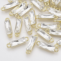 Light Gold Plated Alloy Links connectors, with Glass, Faceted, Rectangle, Clear, 22x5.5x4mm, Hole: 1.8mm(X-PALLOY-N150-11)