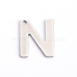 304 Stainless Steel Letter Charms, Letter.N, 11x9x0.8mm, Hole: 1mm(STAS-O072-N)