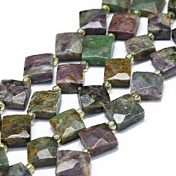 Natural African Jade Beads Strands, with Seed Beads, Faceted, Rhombus, 12~13x12~14x4~5mm, Hole: 0.8mm, about 28~29pcs/strand, 15.75 inch(40cm)(G-F725-29)